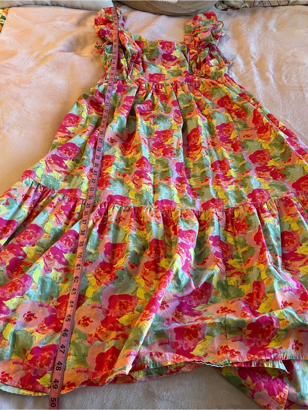 Peyton & Parker pink floral tiered maxi dress tie back design open back ruffle L - Picture 10 of 10